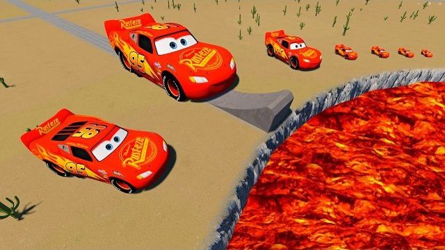 Гонка под гору: Большой и маленький Маккуин и яма с лавой | BeamNG.drive