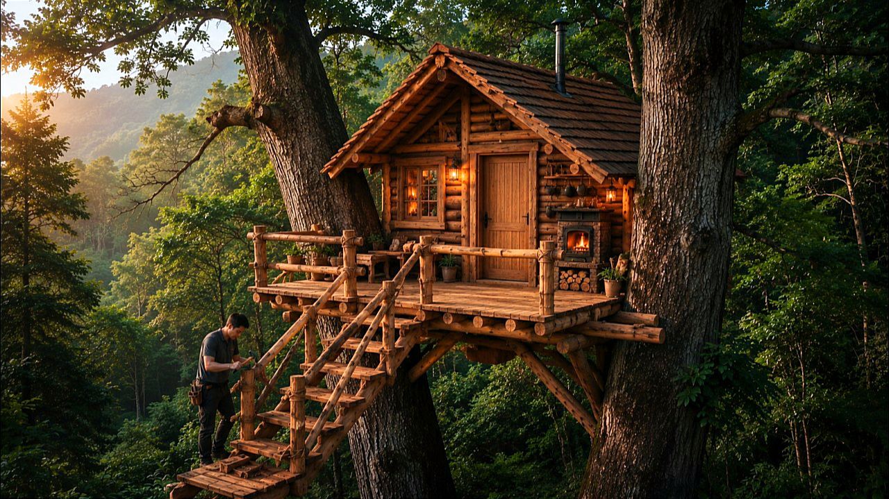 Строительство идеального дома на стволе дерева | Бушкрафт 🏡