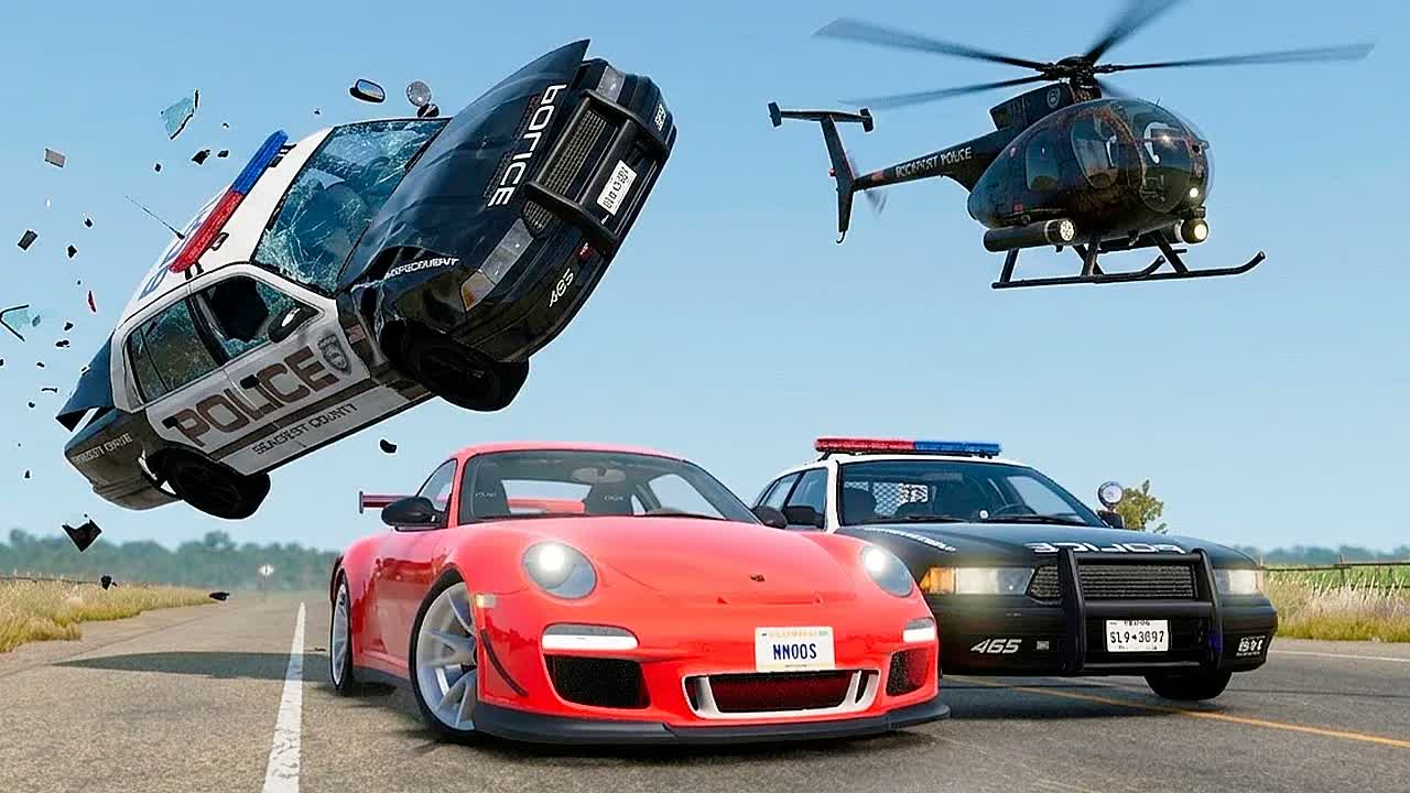 Полицейская погоня и эпичные аварии BeamNG.Drive #147