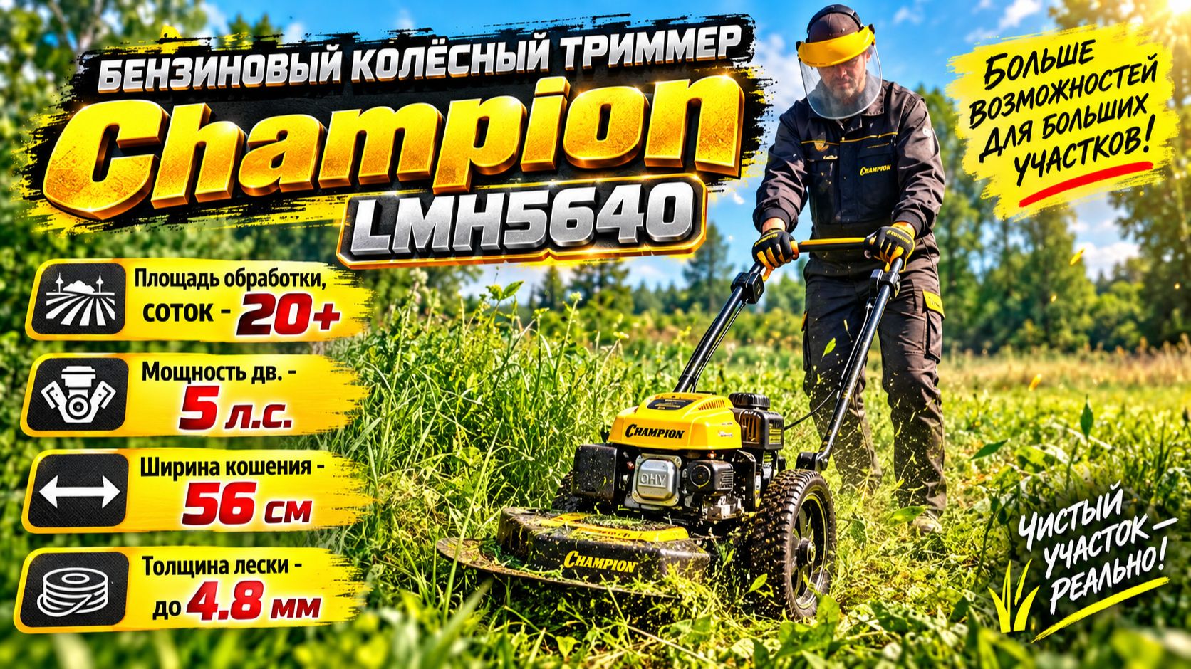 Бензиновая газонокосилка/триммер колесный Champion LMH5640