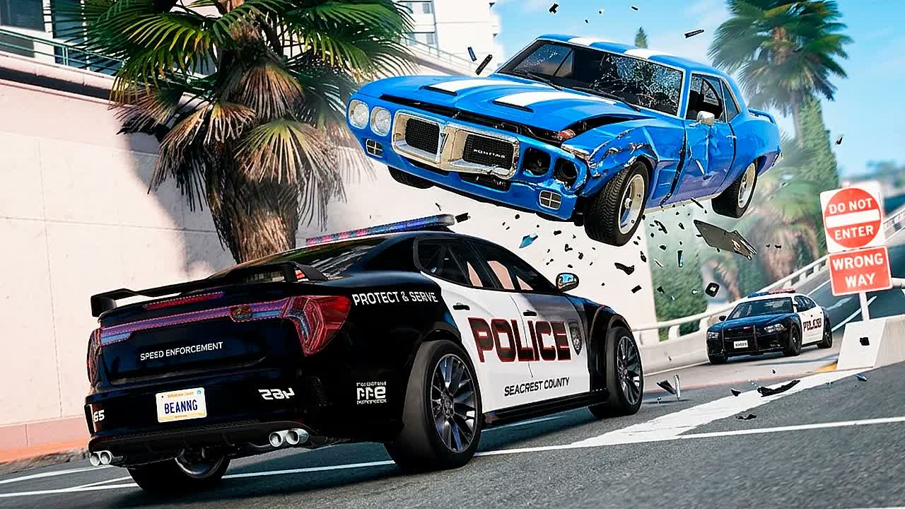 Полицейская погоня и эпичные аварии BeamNG.Drive #138
