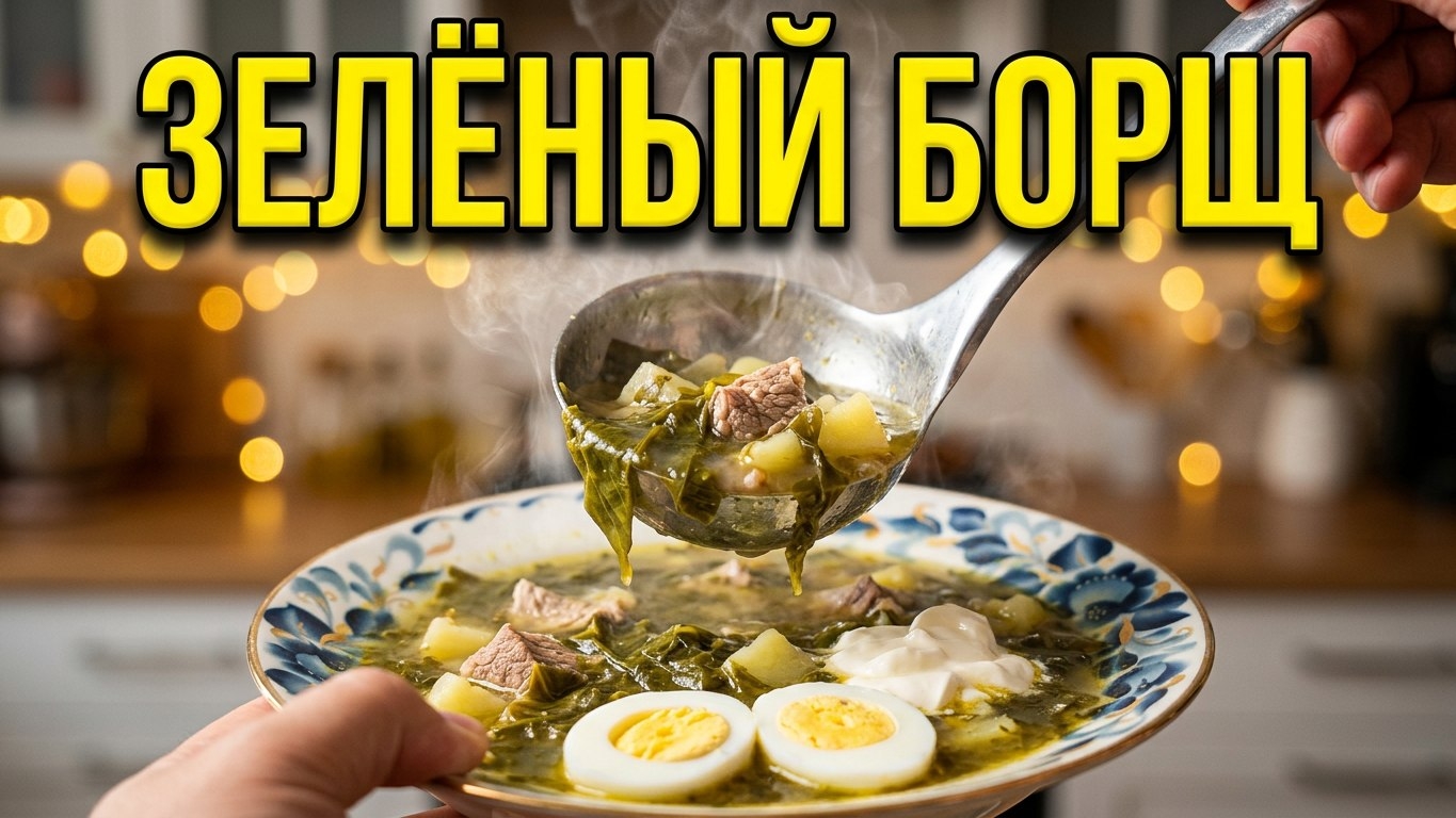 Весенний зелёный борщ со щавелем и яйцом 🥣 Щавель, который заготавливали на зиму.