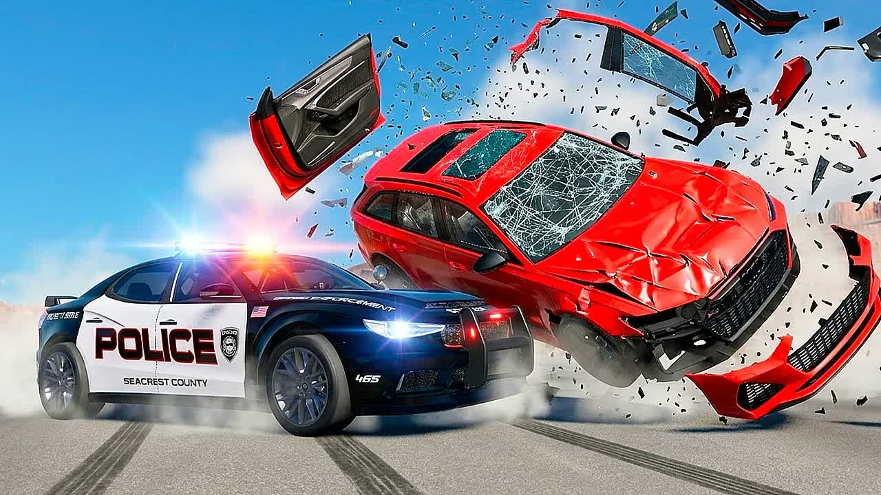 Полицейская погоня и эпичные аварии BeamNG.Drive #153