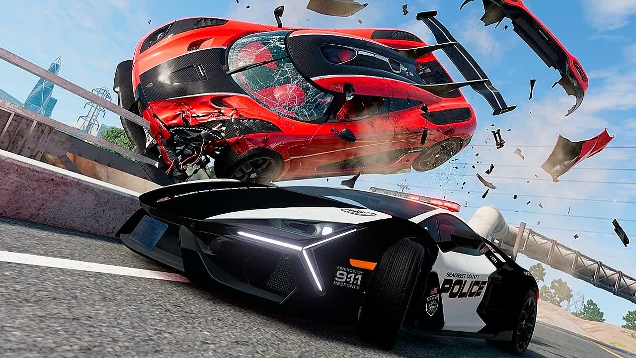 Полицейская погоня и эпичные аварии BeamNG.Drive #127