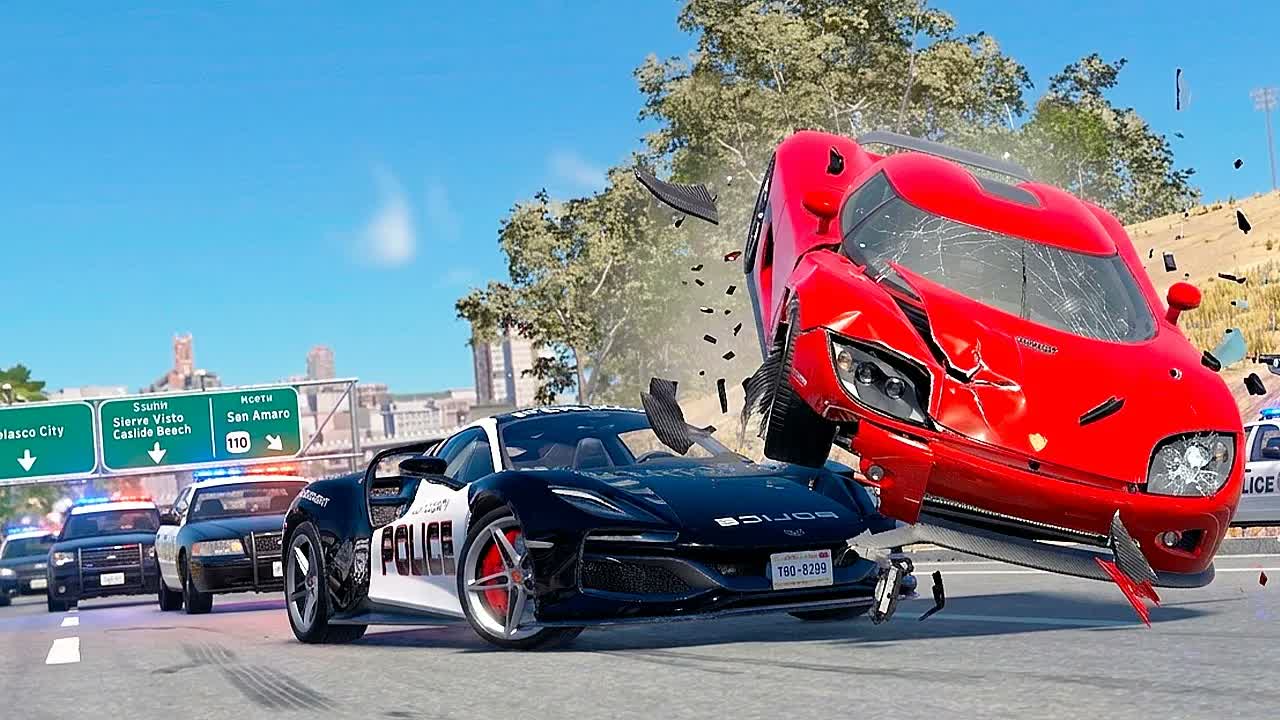 Полицейская погоня и эпичные аварии BeamNG.Drive #151