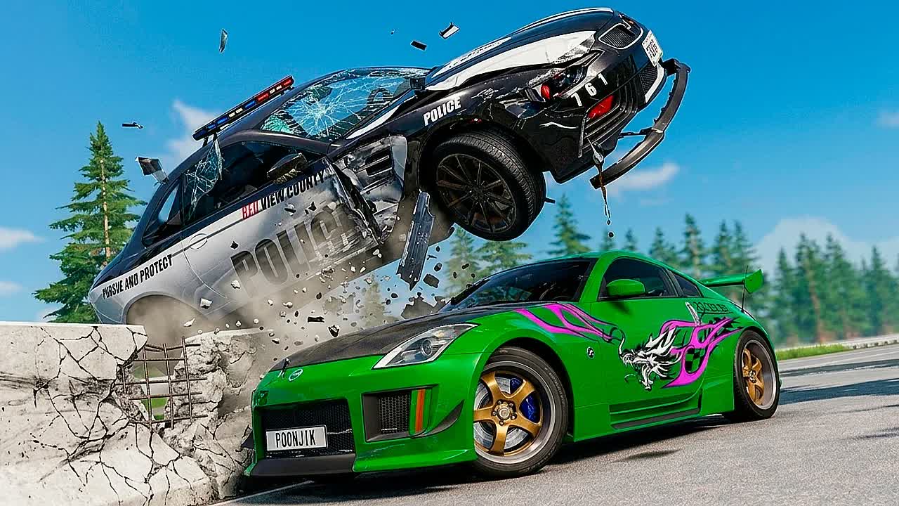 Полицейская погоня и эпичные аварии BeamNG.Drive #126
