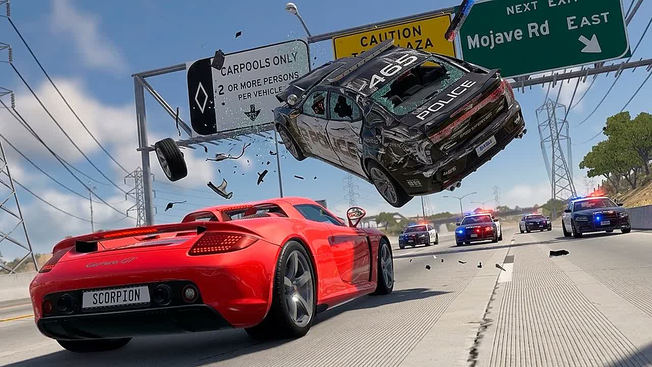 Полицейская погоня и эпичные аварии BeamNG.Drive #150