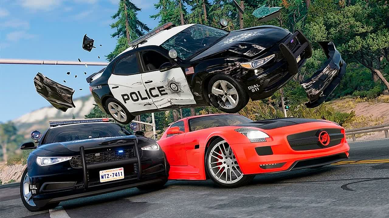 Полицейская погоня и эпичные аварии BeamNG.Drive #133