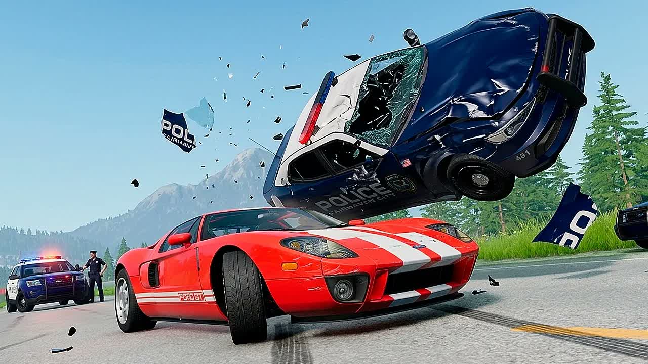 Полицейская погоня и эпичные аварии BeamNG.Drive #143