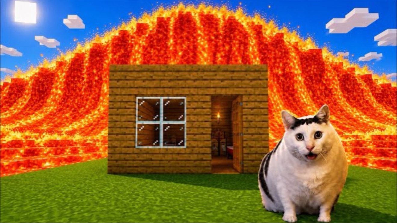 КОТЫ СПАСАЮТСЯ ОТ ЛАВОГОГО ЦУНАМИ В МАЙНКРАФТЕ!