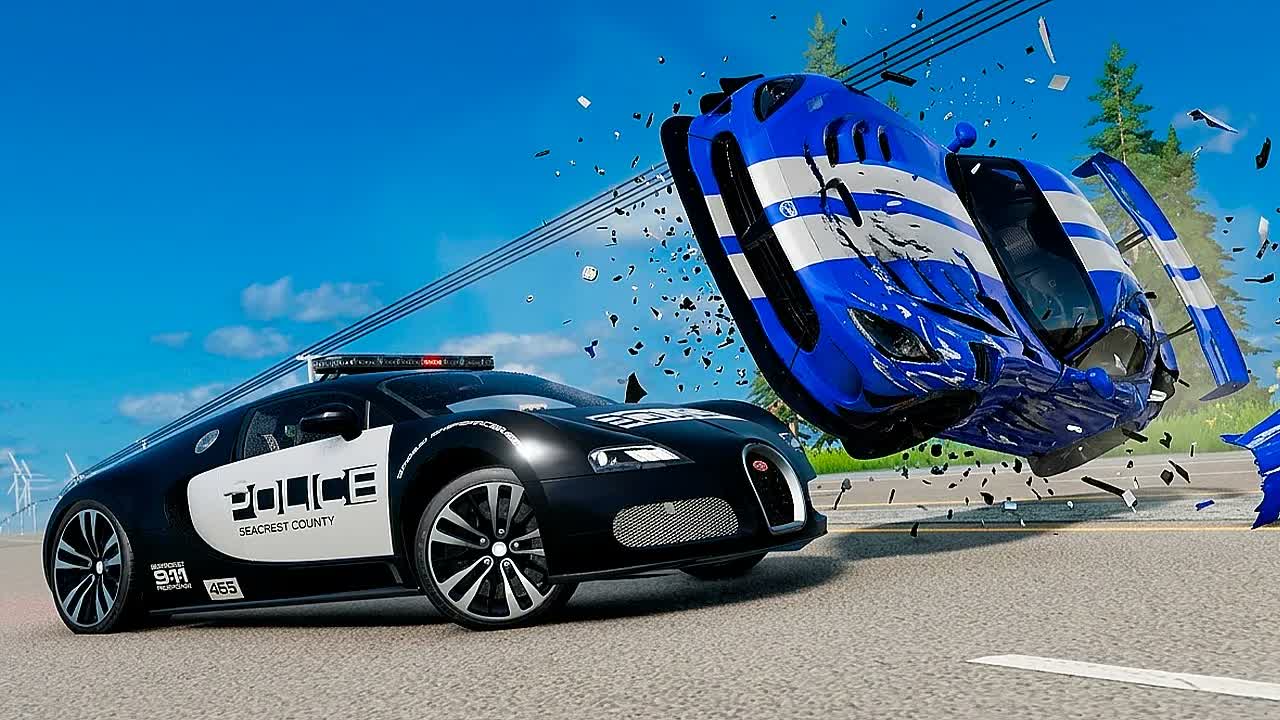 Полицейская погоня и эпичные аварии BeamNG.Drive #144