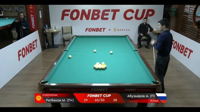 Бильярд..Ратбеков Ы. (П+) – Абузьяров А. (П).FONBET CUP «Свободная пирамида с продолжением»