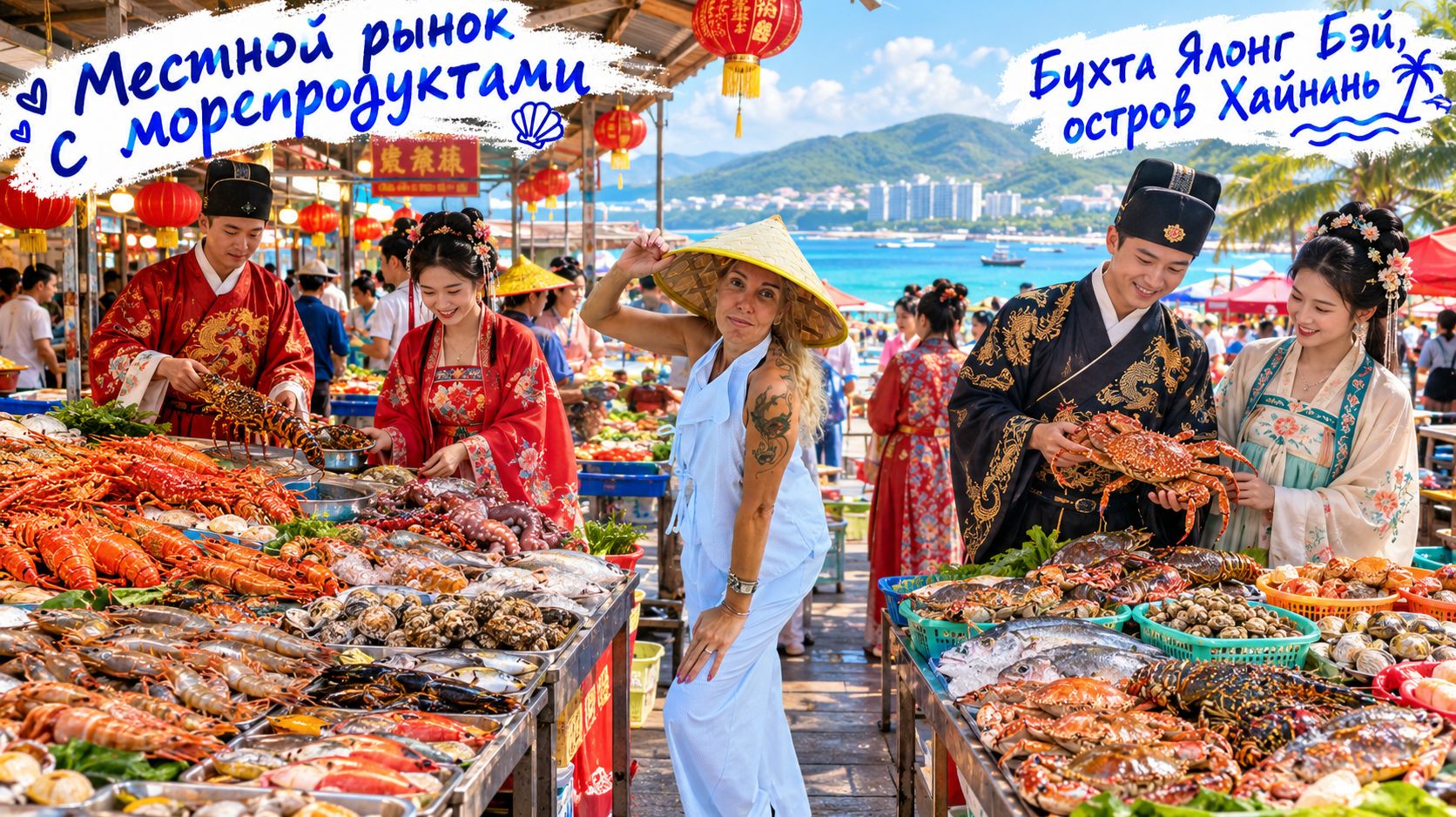 Местный рынок с морепродуктами. Бухта Ялонг Бэй, остров Хайнань
