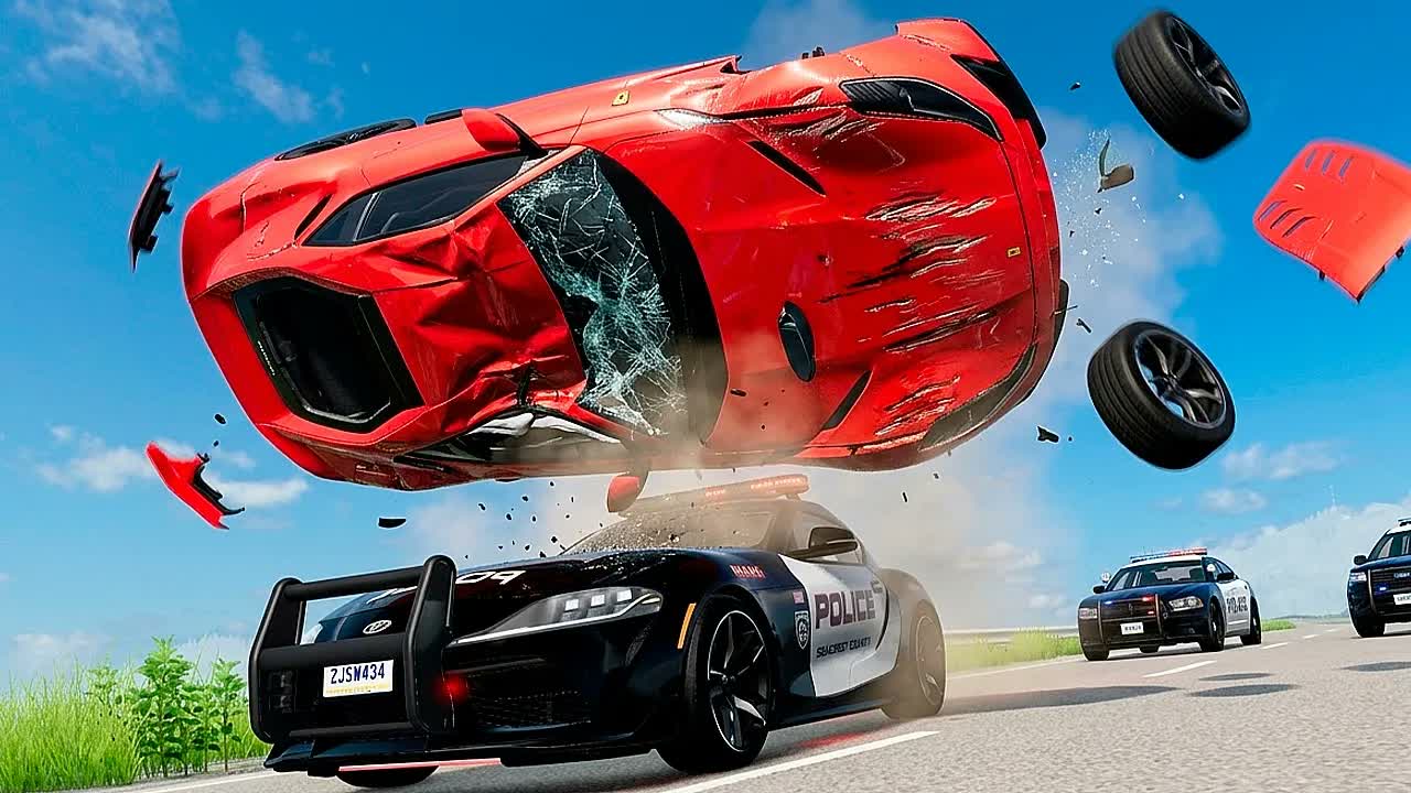 Полицейская погоня и эпичные аварии BeamNG.Drive #134