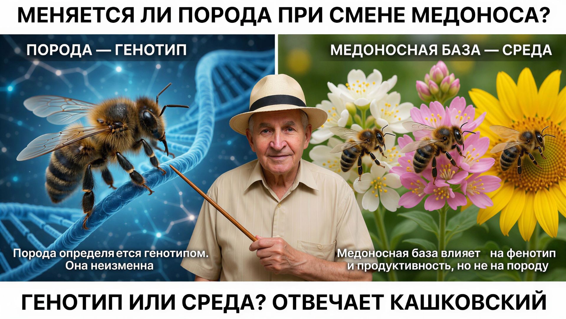 🧬 Меняется ли порода пчёл при смене медоносной базы? Отвечает профессор Кашковский 🐝🌼