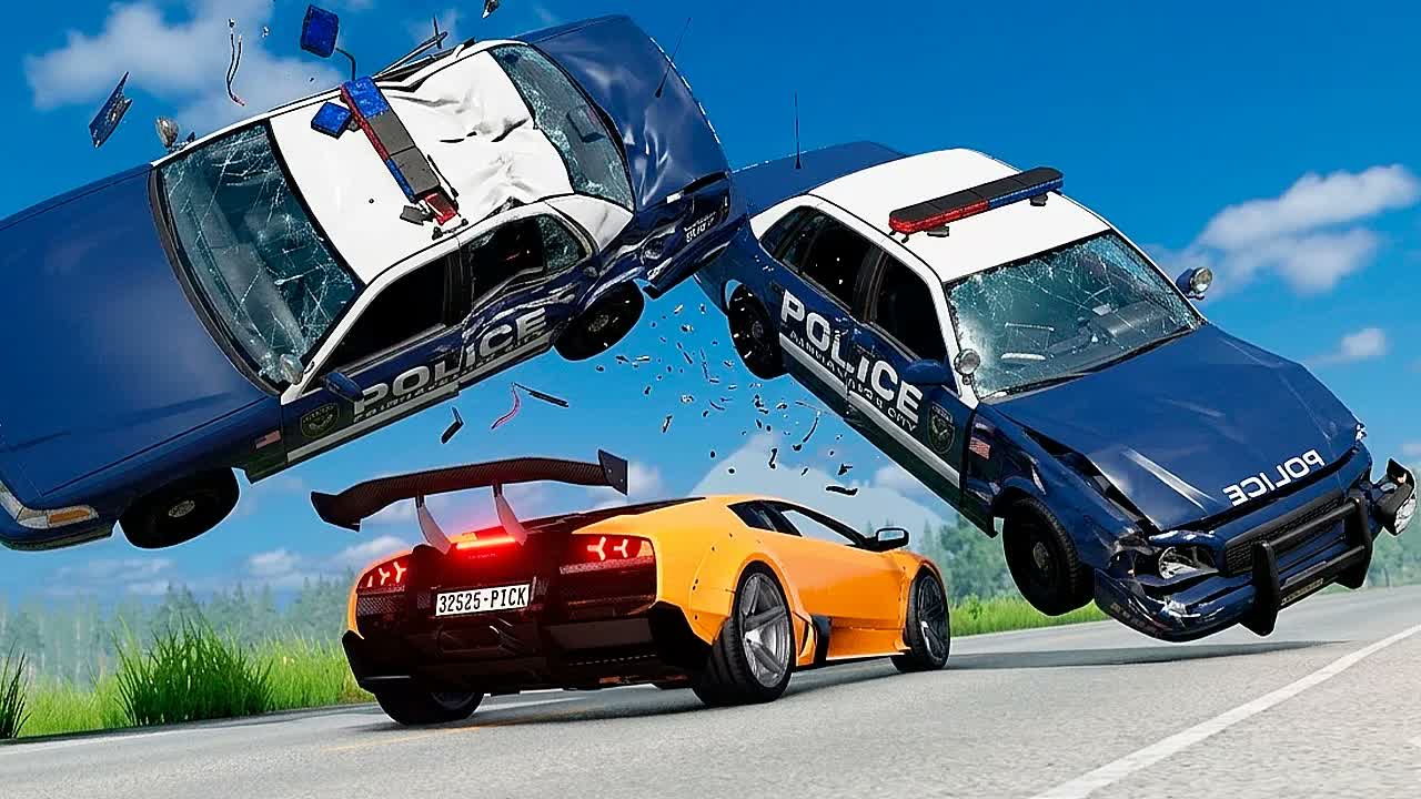 Полицейская погоня и эпичные аварии BeamNG.Drive #137