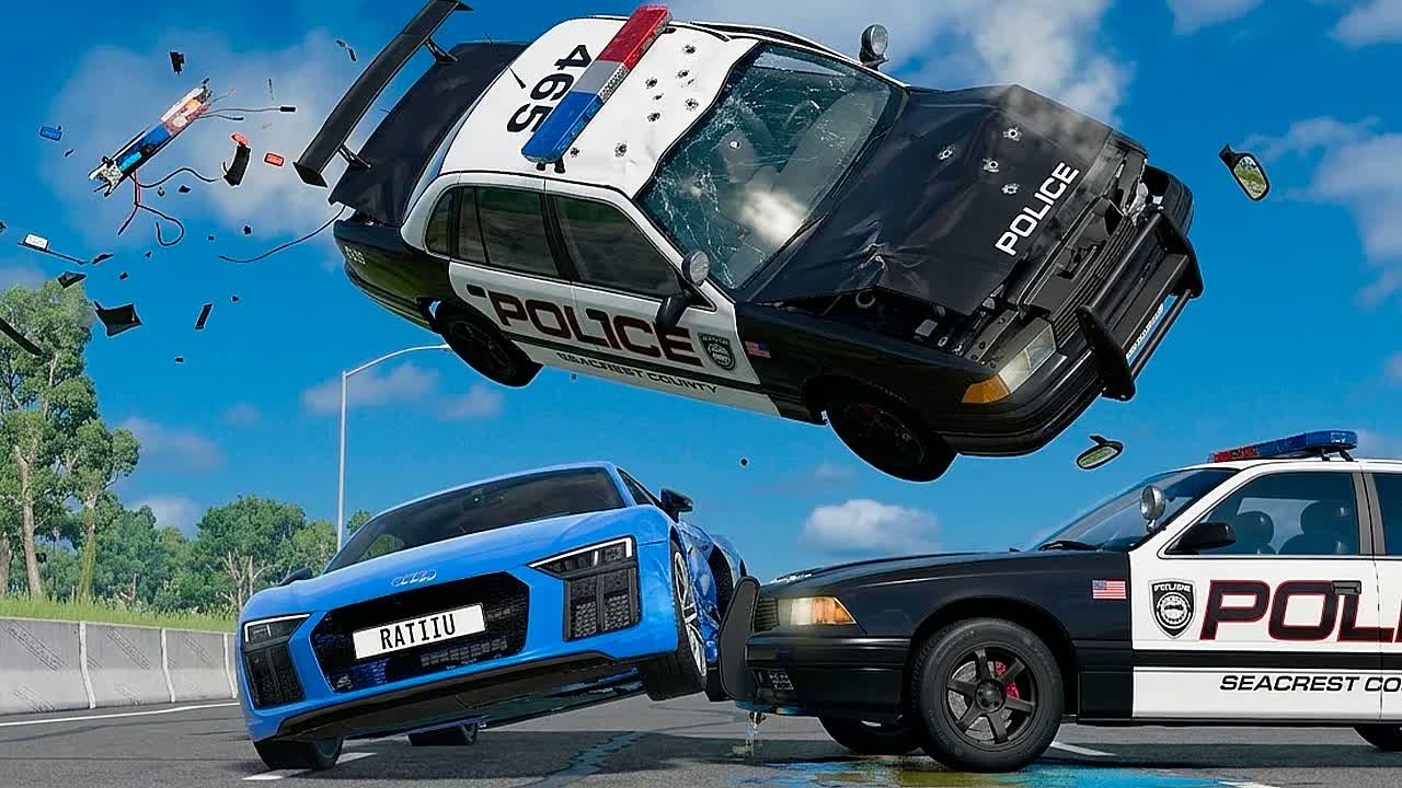 Полицейская погоня и эпичные аварии BeamNG.Drive #141
