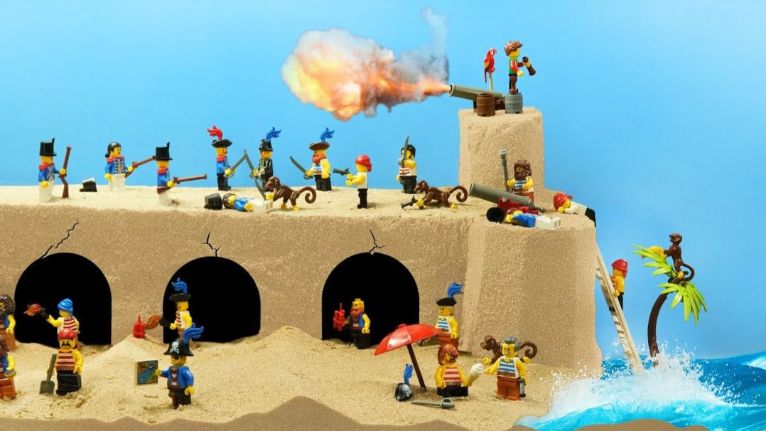 🍿 Пиратский форт Lego под ударом цунами — эксперимент с прорывом дамбы