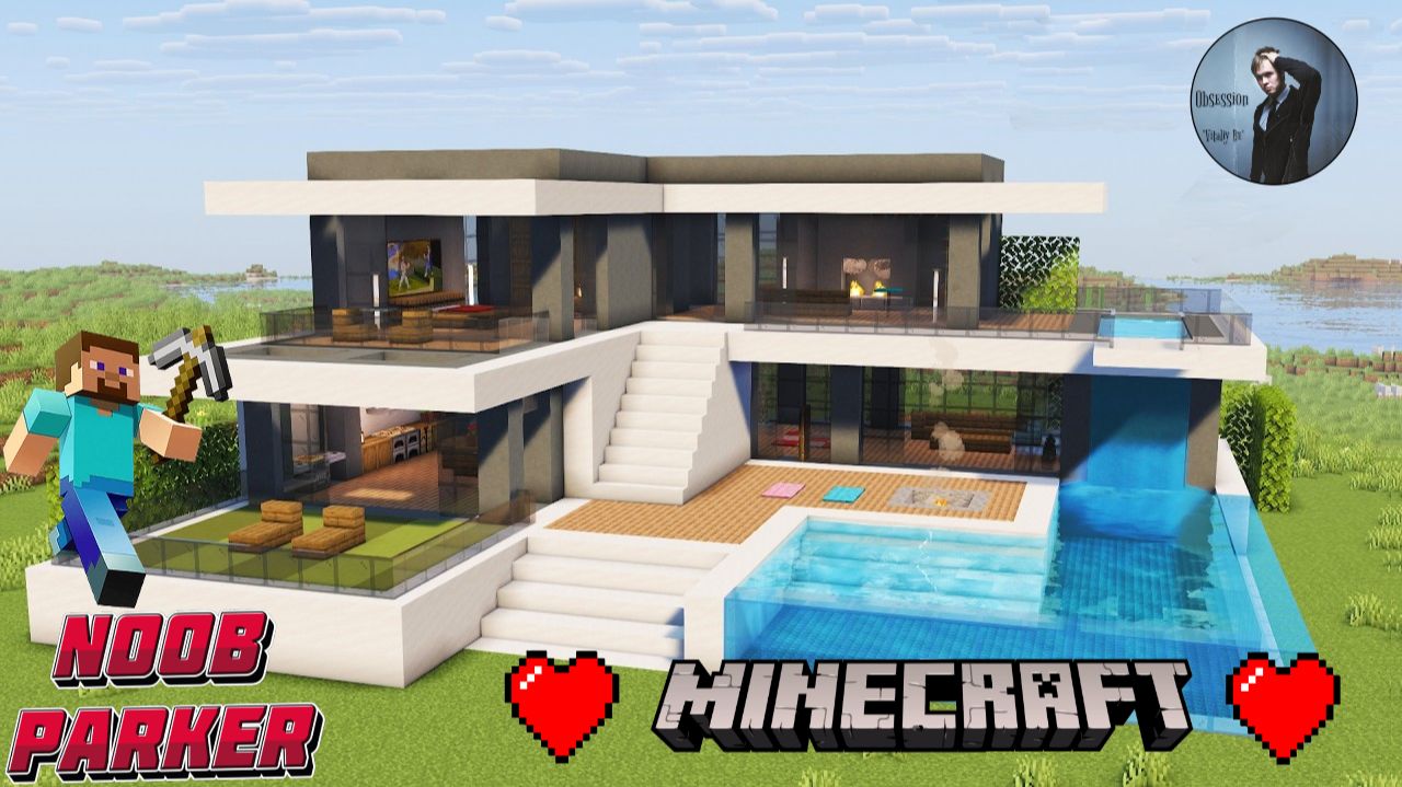 Minecraft - Как построить современный особняк с бассейном. Майнкрафт.
