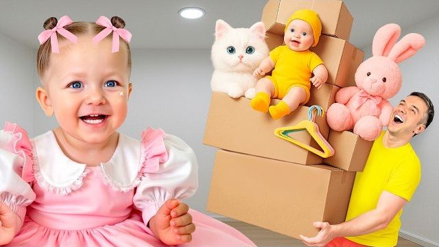 Что находится в коробках Ева обустраивает свою новую детскую комнату