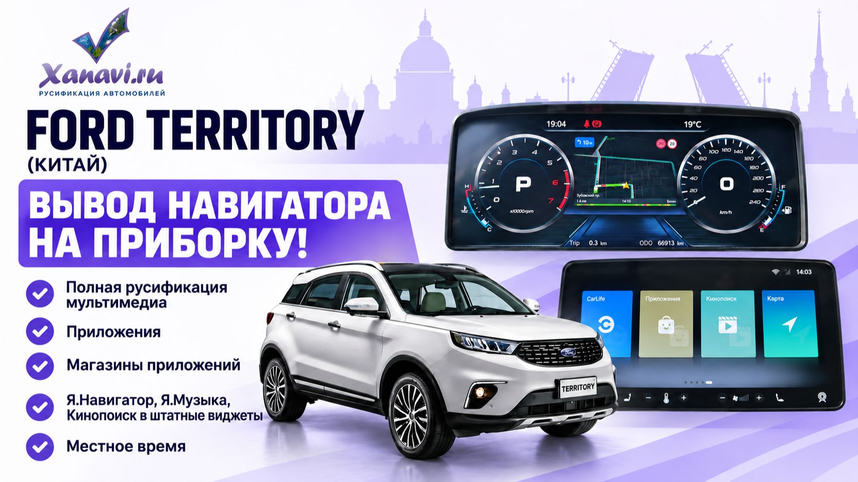 Ford Territory (Китай) - русификация, НАВИГАТОР НА ПРИБОРКЕ! приложения, местное время,  магазины