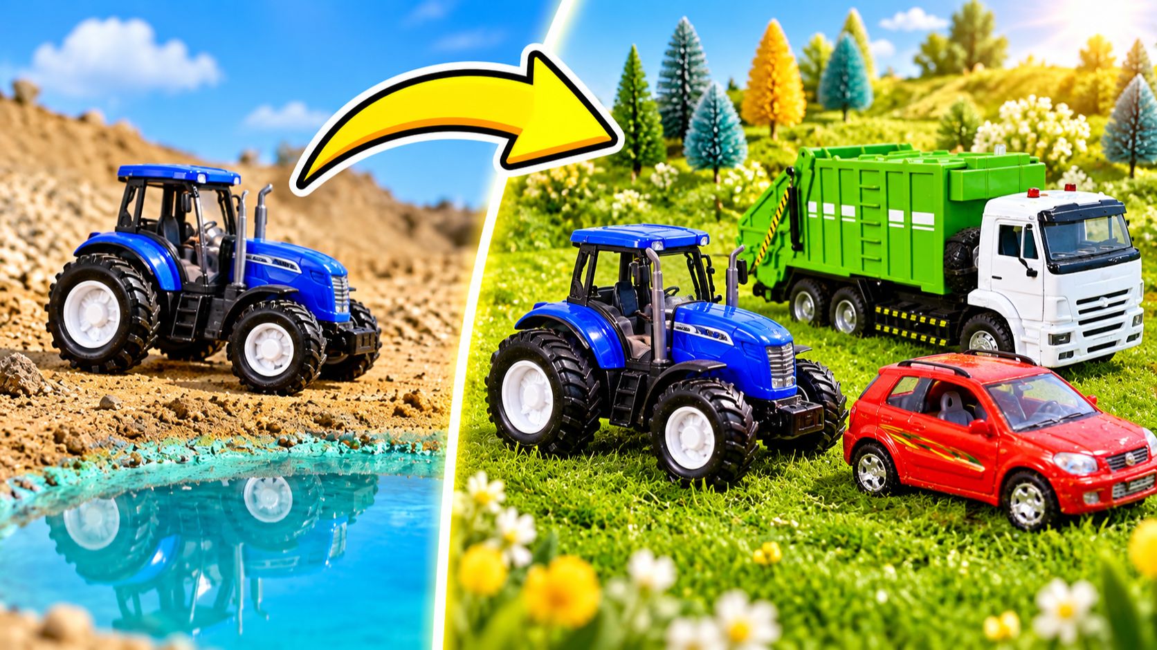 Машинки для детей: строим зелёную поляну 🚜 Синий Трактор, деревья и мусоровоз