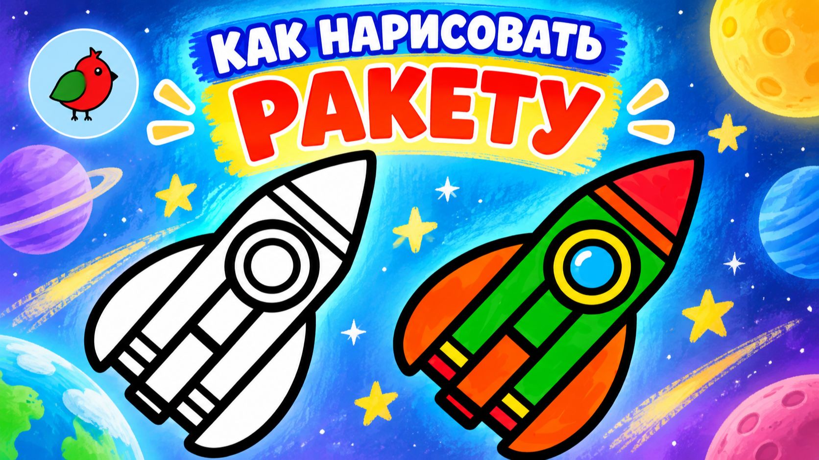 Как нарисовать РАКЕТУ для детей 🚀 Простые рисунки и раскраски малышам