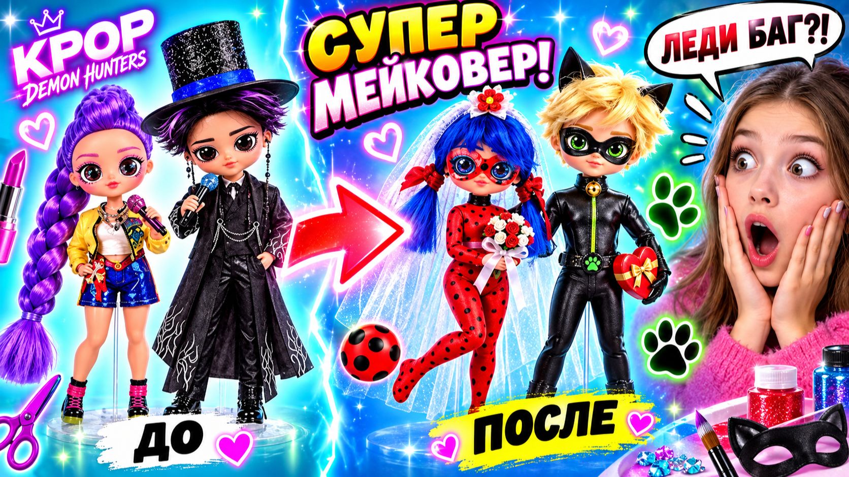 Свадебная Руми становится Леди Баг ! Мейковер KPop Demon Hunters! Куклы ЛОЛ ОМГ!