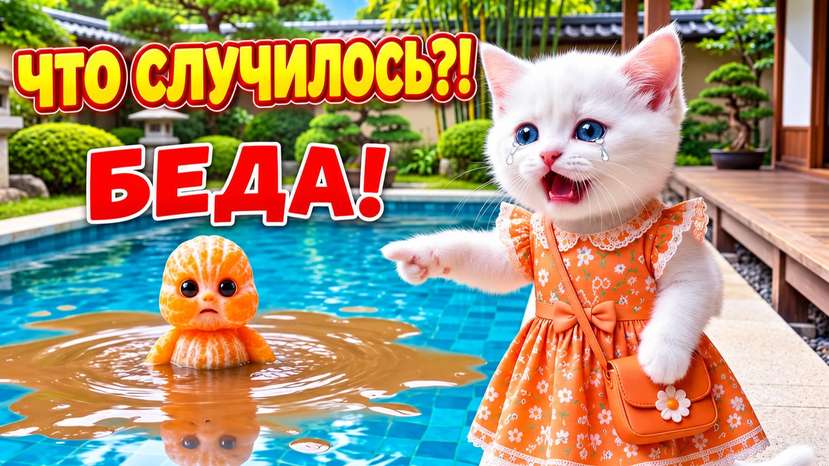Котёнок испачкал апельсиновую игрушку и случилось... 🍊🌊✨ Детские мультики смотреть