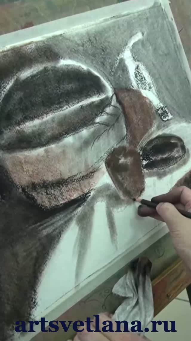 Натюрморт с чучелом птицы, пастель