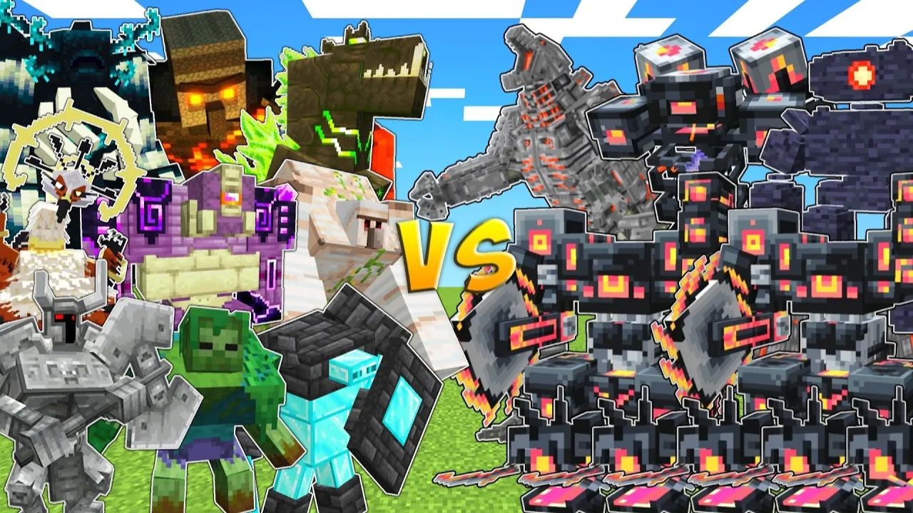 Сильные боссы VS роботы в Minecraft — кто победит?