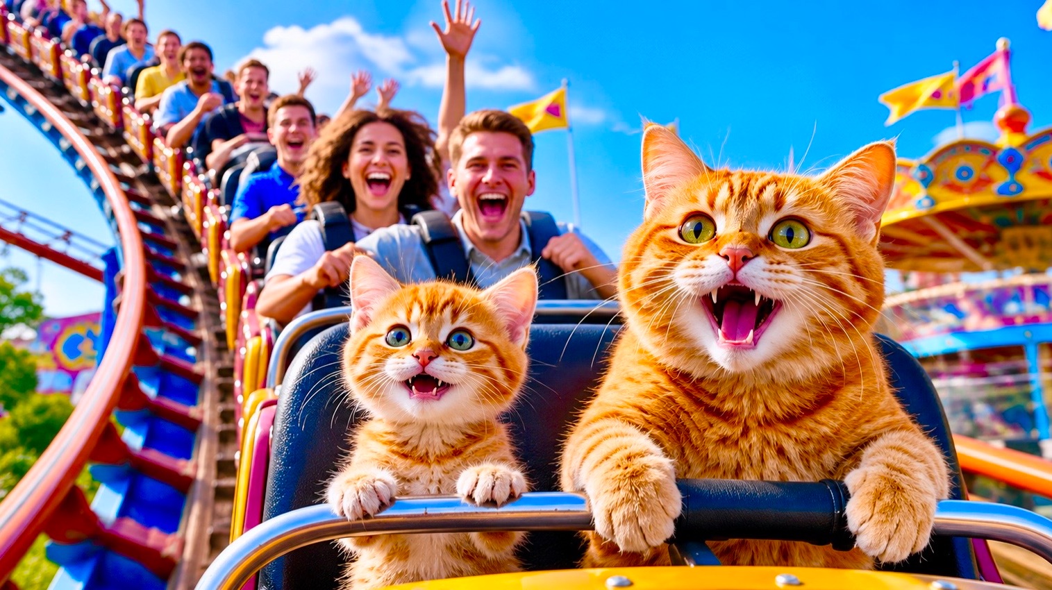 Мама кошка и котёнок в парке аттракционов 😍 Милые ИИ Мультики для Детей