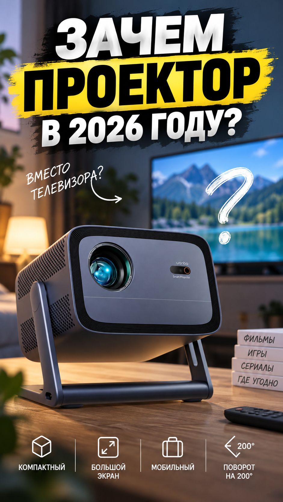 Зачем проектор в 2026 году, если есть телевизор? #Wanbo #проектор #телевизор #технологии #гаджеты