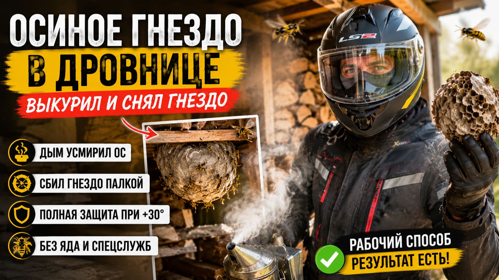 Как я избавился от ос и снял гнездо: выкуривание дымом без химии 🐝💨
