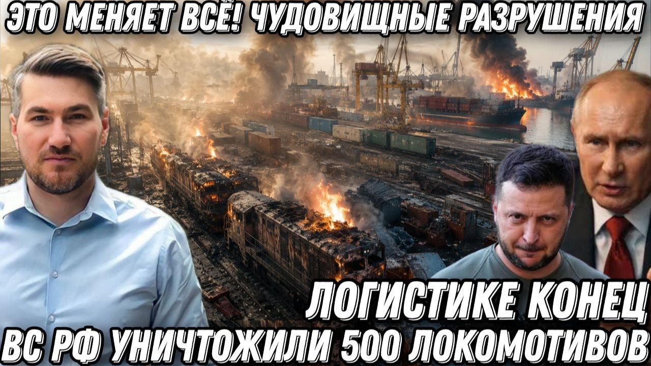 Это меняет всё! Чудовищные разрушения. ВС РФ уничтожили 500 локомотивов. Логистике конец