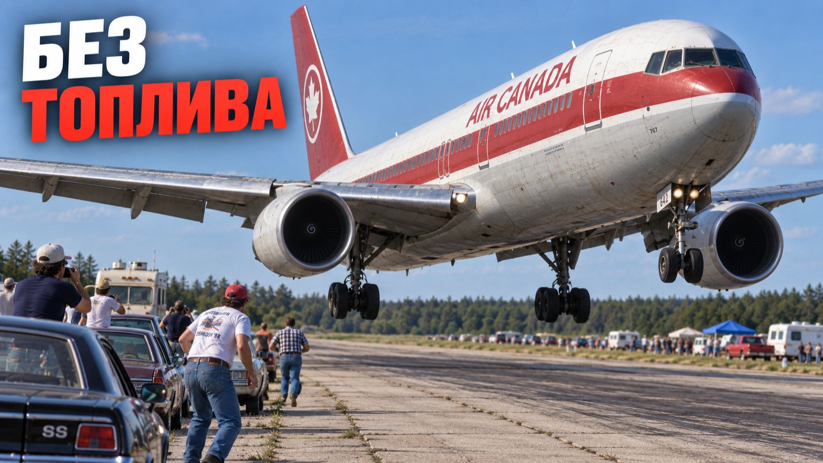 У Boeing 767 закончилось топливо на высоте 12 км. Внизу — гоночная трасса