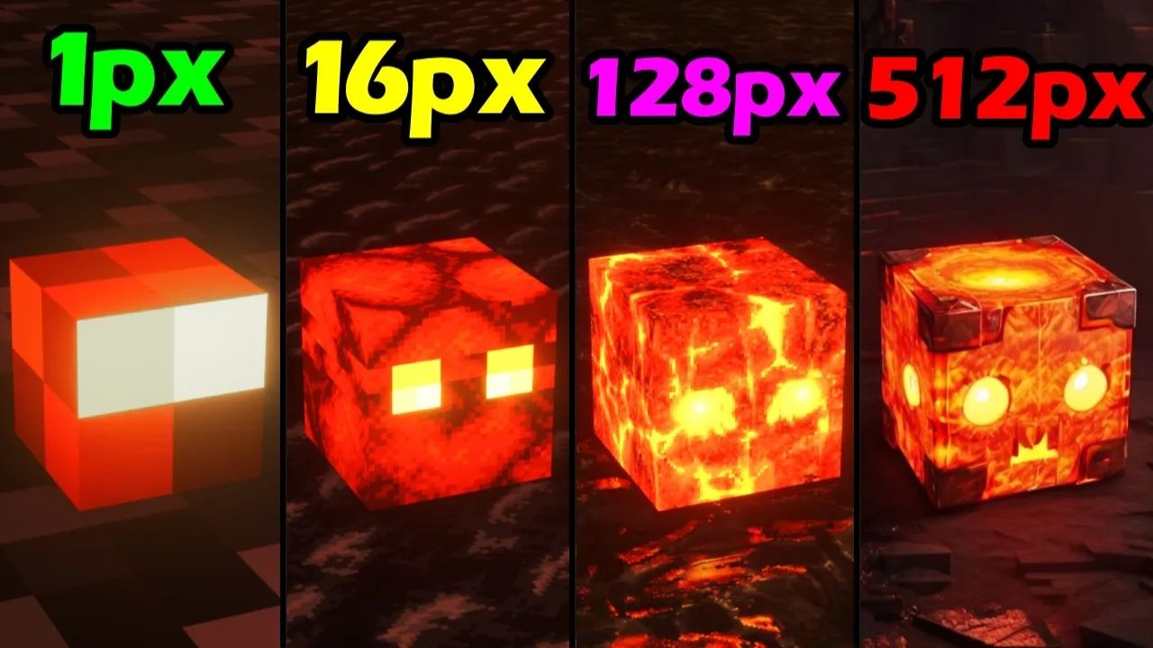 Minecraft: эксперимент с текстурами от 1px до 512px — вот что вышло!