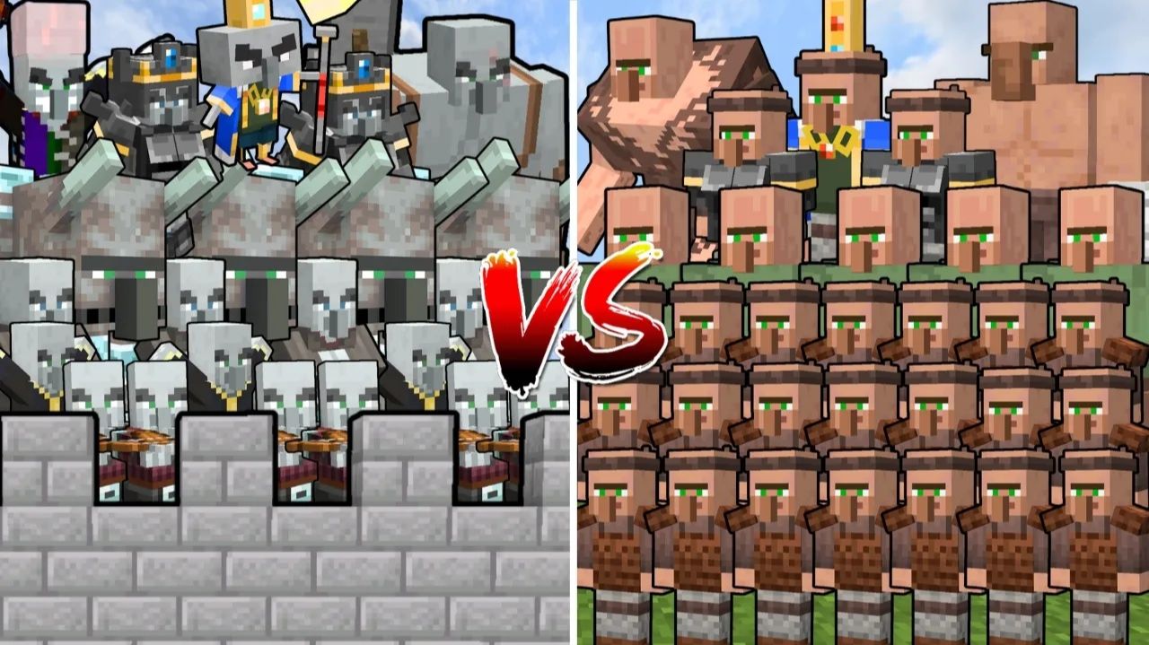 Смогут иллагеры защитить замок от армии жителей? | Minecraft Mob Battle
