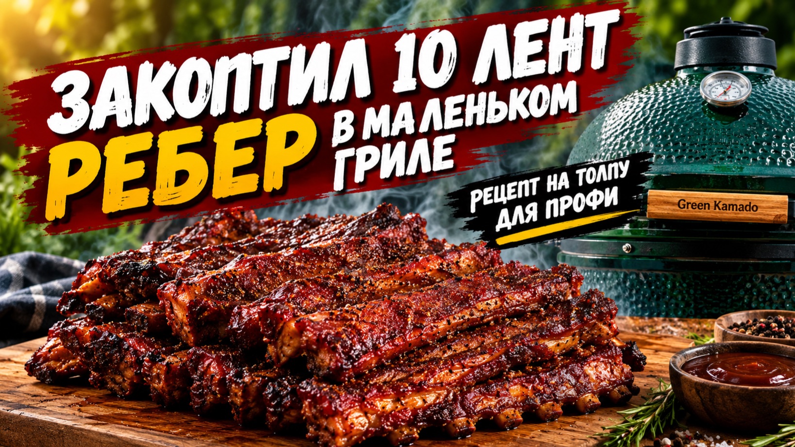 Закоптил сразу 10 лент ребер в керамическом гриле Green Kamado L
