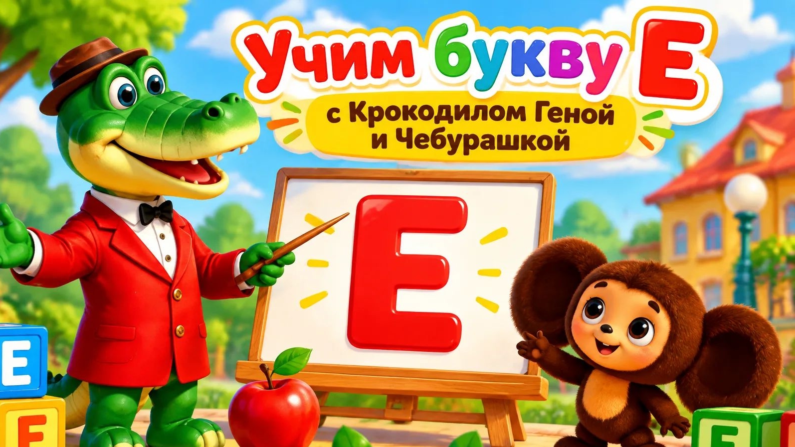 Учим букву Е с Крокодилом Геной и Чебурашкой