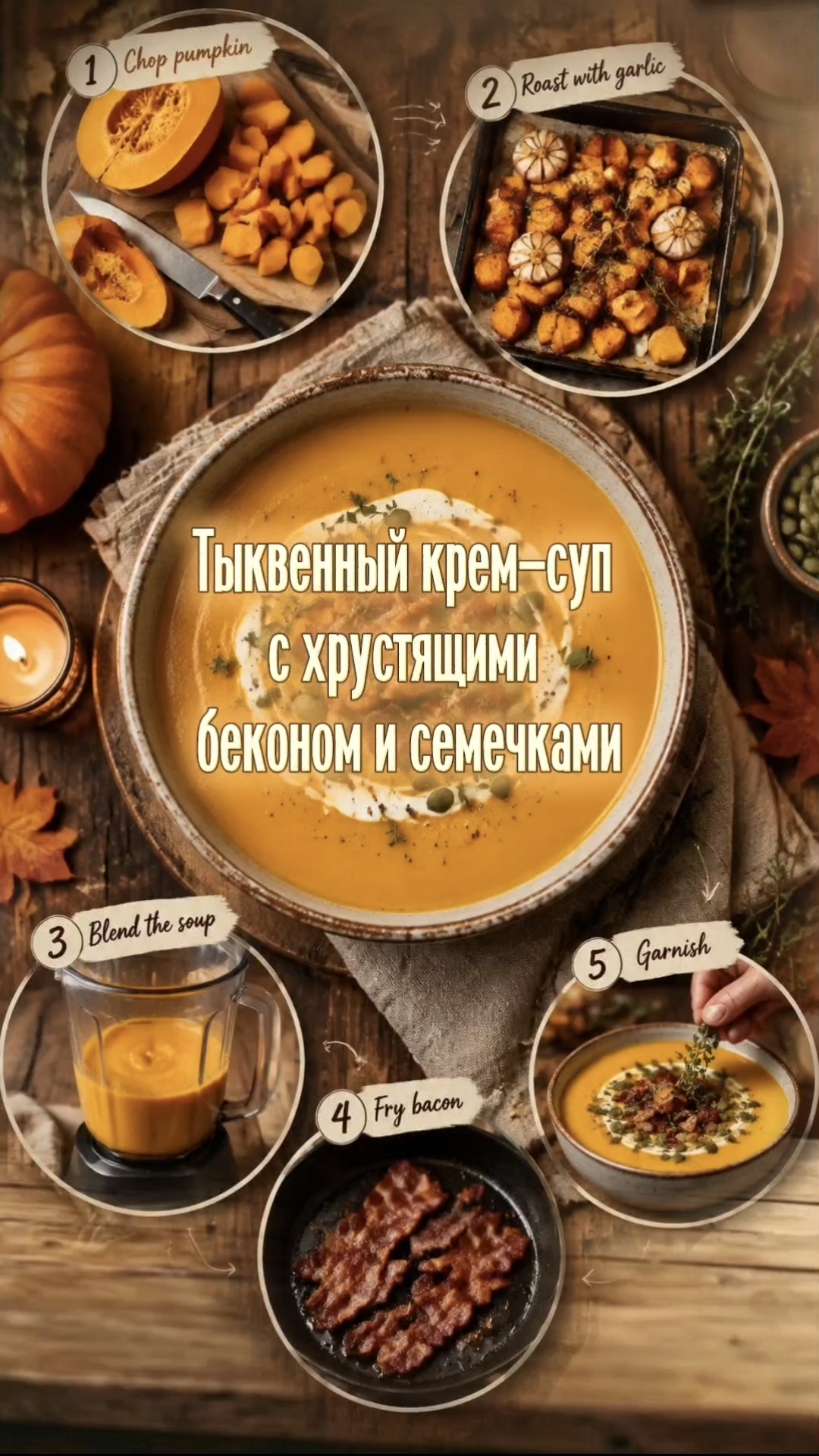 🍂 Тыквенный крем-суп с беконом и семечками