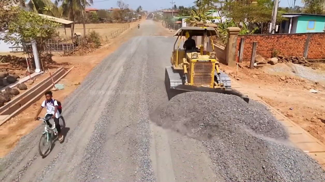 How Skilled Bulldozer Creates A Perfectly Level Road Base In Rural Village