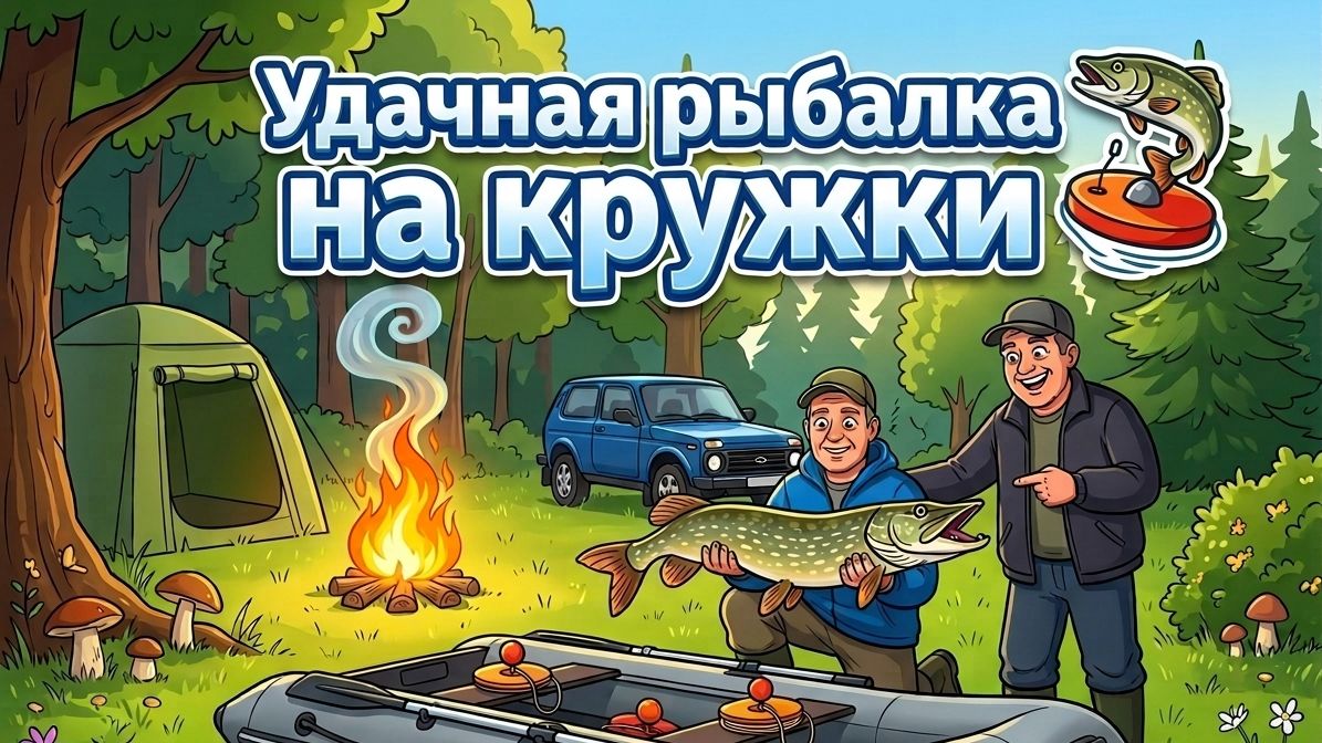 Рыбалка на кружки. Ночёвка в палатке. Первое использование раскладушек, спальников, палатки