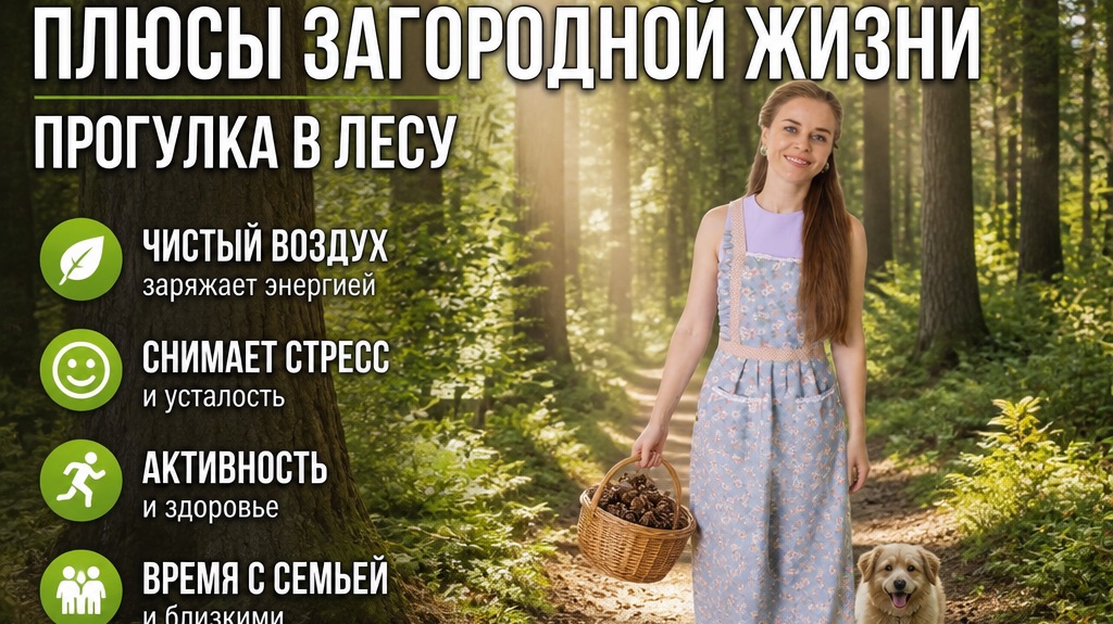 Плюсы загородной жизни. Прогулка по лесу.