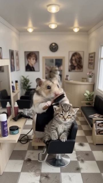 Как хомяк подстригает котенка