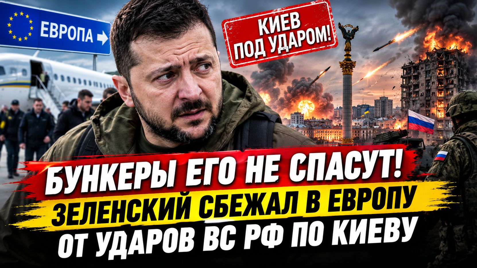 Бункеры его не спасут! Зеленский Сбежал в Европу от Ударов ВС РФ по Киеву