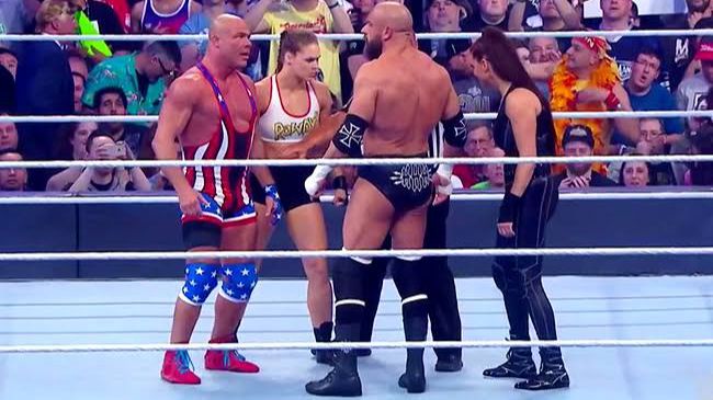 Triple H & Stephanie McMahon Vs Kurt Angle & Ronda Rousey (WWE WrestleMania 34, 2018)