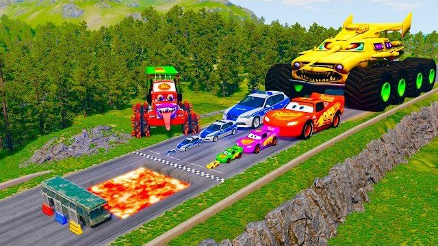 Большой и маленький Маккуин и полицейская машина против зомби-Мака — BeamNG.drive