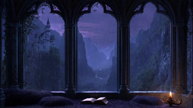 Twilight Castle 🏰🖤  Gothic Window Ambience, Rain & Dark Fantasy Music