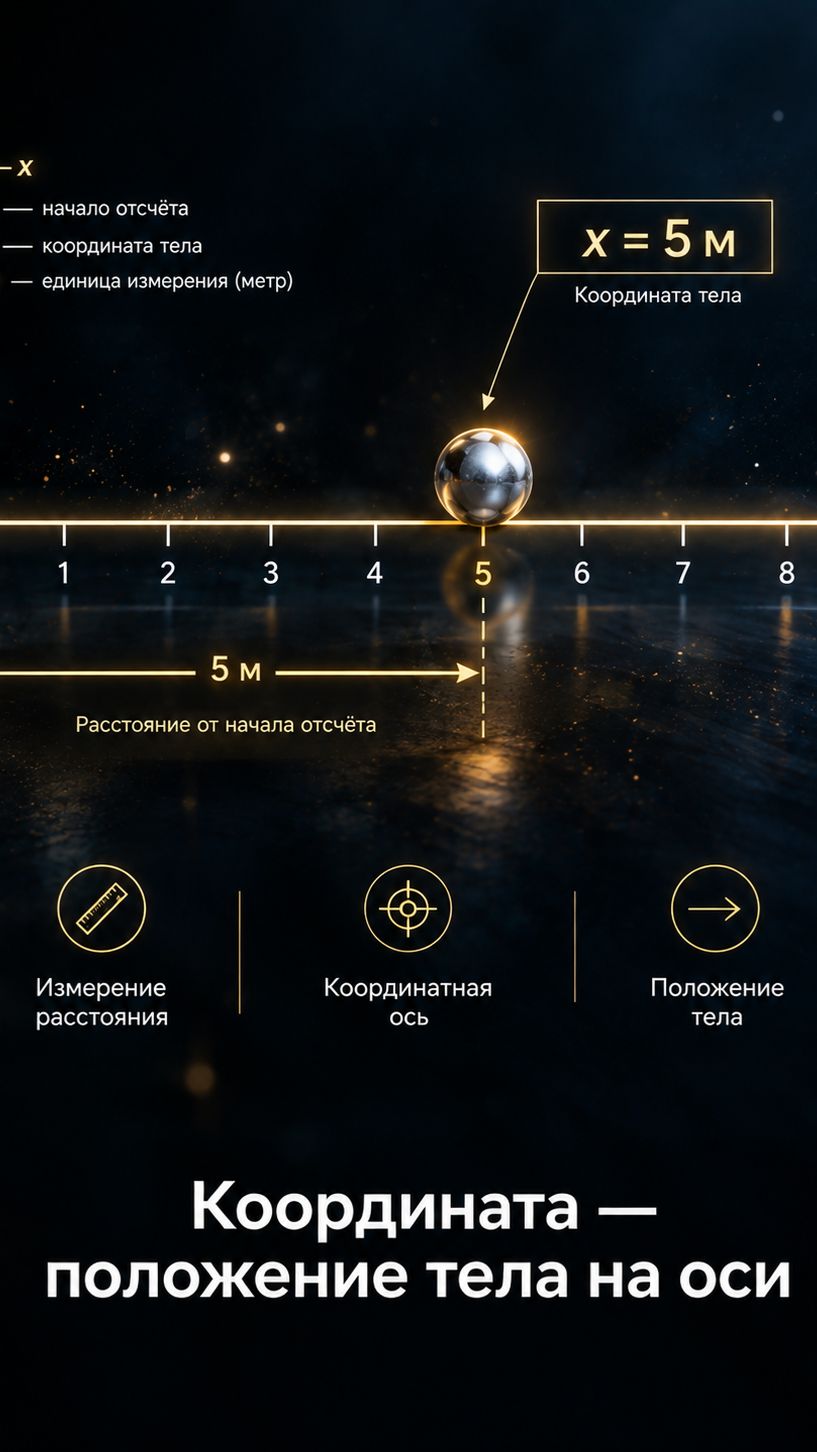 📈 Координата — положение тела на оси. Как описать движение тела с помощью координат?